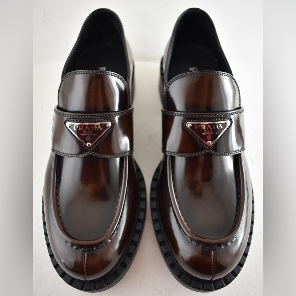 Prada Triangle Logo Fume Brown Black Platform Loafer Creeper Slip On Flat 41.5 - Picture 10 of 15